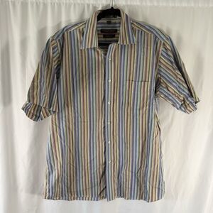 Forsyth of Canada Button Up Shirt Men's Large Rainbow Striped Short Sleeve Colla